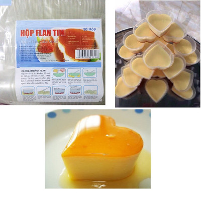Combo 50 Khuôn Làm Pudding Bánh Flan Rau Câu Hình Trái Tim Có Nắp 7cm