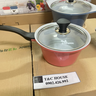 QUÁNH 18CM NỒI ECORAMIC ĐÁY TỪ CÓ TAY CẦM HÀN QUỐC SIZE 18CM