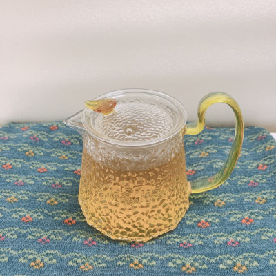 ẤM TRÀ THỦY TINH CÓ LÕI LỌC  CHỊU NHIỆT NHIỆT CAO CẤP VÂN NHÁM QUAI VÀNG  CRYSTAN 500ml - ANTH 419