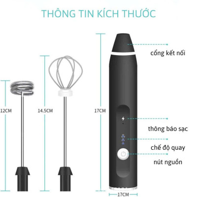  Dụng cụ đánh bọt cà phê cầm tay mini - Dụng cụ đánh bọt trứng với 3 chế độ nhanh chóng chỉ trong vài giây.