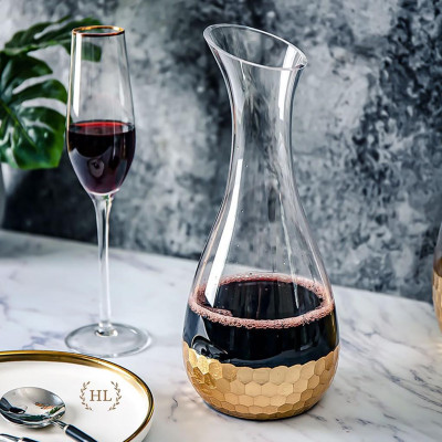 Bình Thủy Tinh Chịu Nhiệt Dáng DECANTER Nhúng Vàng 24K Phong Cách Vitange Họa Tiết Lục Giác Tổ Ong