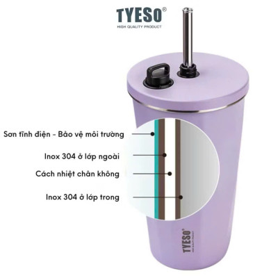 Cốc ly giữ nhiệt TYESO TS-8848B 600ml  bằng thép không gỉ 304  Chống tràn & Giữ nhiệt 12 tiếng