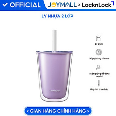 Ly nhựa 2 lớp LocknLock Bubble Tea Cold Cup màu tím HAP529VOL 720ml, Hàng chính hãng, kèm ống hút trân châu - JoyMall