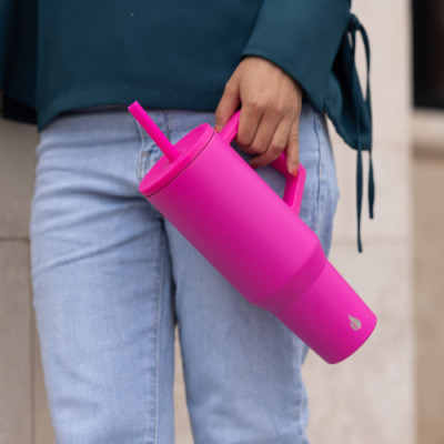 [Hàng chính hãng_Thương hiệu Mỹ] Ly giữ nhiệt Commuter Elemental 1180ml màu hồng neon thép không gỉ có tay cầm combo ống hút trân châu 