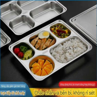 COMBO 5 BỘ KHAY CƠM INOX 5 NGĂN SÂU LÒNG INOX 304 ( TÙY CHỌN NẮP )