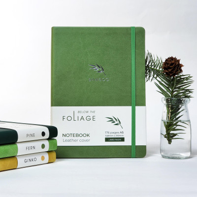 Sổ Bìa Da A5 - Không Kẻ Có Chấm 176 Trang 100gsm - Foliage Bamboo - The Sun - Màu Xanh Lá