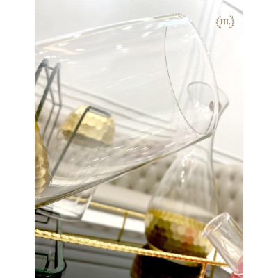 Bình Thủy Tinh Chịu Nhiệt Dáng DECANTER Nhúng Vàng 24K Phong Cách Vitange Họa Tiết Lục Giác Tổ Ong