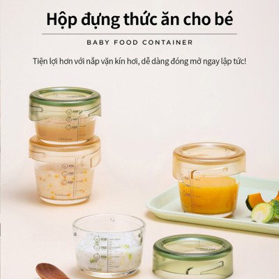 Bộ 3 hộp thủy tinh đựng thực phẩm cho bé LocknLock Baby Food container LLG542S3IVY - 280ml, Nắp vặn chống tràn, chất liệu không BPA an toàn cho trẻ em, có vạch chia - Hàng chính hãng