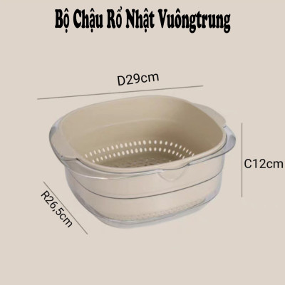 Bộ Rổ Thau Chậu Nhật Có 2 Size Vuông Nhựa ABS 2 IN 1 Hokori Siêu Bền Dầy Chắc Chắn Tiện Dụng Cao Cấp Hàng Xuất Nhật