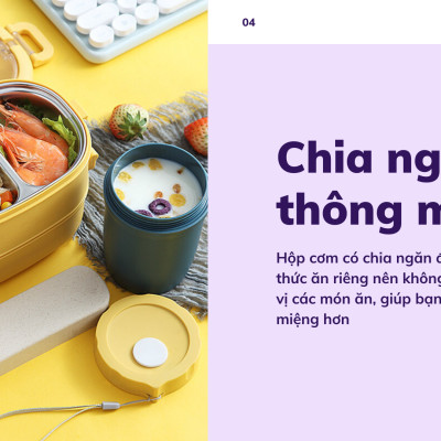 Hộp Cơm Văn Phòng Giữ Nhiệt  2 Lớp 2 Tầng Tiện Lợi Kèm Hộp Đựng Canh Soup và Bộ Đũa Thìa INOX – Chất Liệu INOX304An Toàn Cho Sức Khỏe – Hàng Chính Hãng MINIIN- Tặng Túi Đựng Cơm