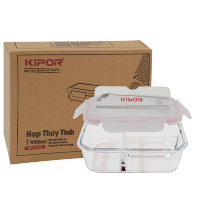 Hộp cơm văn phòng KIPOR KP-HC01 - Thuỷ tinh cao cấp dùng được trong lò vi sóng - Chống tràn, tiện lợi - Hàng chính hãng