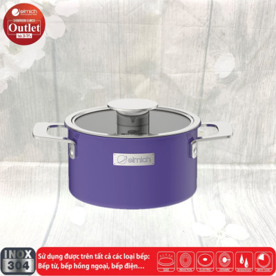 Nồi Inox Liền Khối Elmich Hera Theo Size 16,18,20,22,26cm (3 Màu - Tím, Xanh,Vàng)