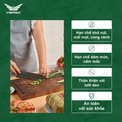 Thớt gỗ óc chó Vibasic kích thước 35x25x2.7, dùng để cắt thái thực phẩm, kèm hộp quà tặng cao cấp - Hàng chính hãng Bộ Quốc Phòng