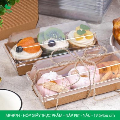 MFHP7N - 19.5x9x6 cm - 100 hộp giấy nắp PET kraft nâu đựng thực phẩm, thức ăn mang đi