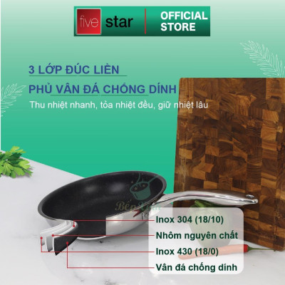 Chảo chống dính bếp từ vân đá inox 304 cao cấp FiveStar Plus 3 lớp đáy liền ( 22cm/24cm/26cm/28cm/30cm/32cm )