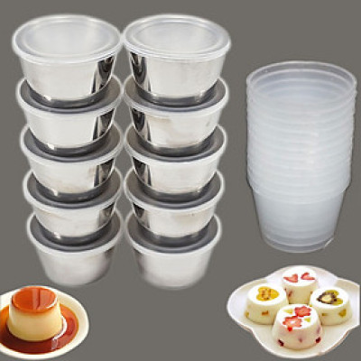Combo 10 Khuôn Làm Bánh Flan Rau Câu Cupcake Inox 304 ( 7cm ) Nắp Nhựa Khít ( Tặng 20 Khuôn Rau Câu Không Nắp ) 