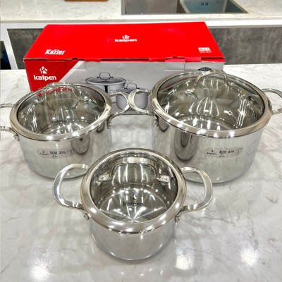 Bộ 3 Nồi Inox 3 Lớp Liền Khối Kalpen Kazler KZ1 Size 16,20,24cm Chuẩn Đức