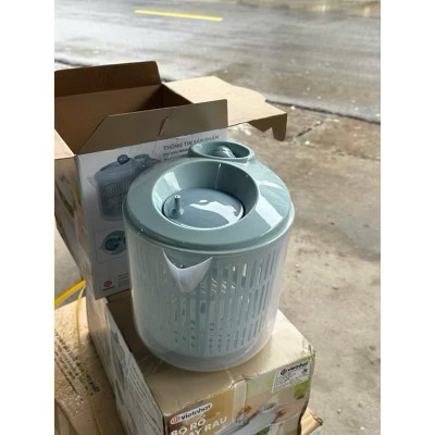 Rổ Quay Rau Vắt Rau Sống Việt Nhật 2 Lớp Có Miệng Rót Nước, Tay Cầm Chắc Chắn Màu Pastel - HÀNG CHÍNH HÃNG MINIIN