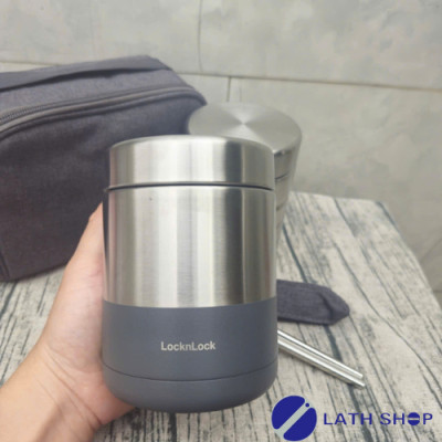 Bộ Hộp Cơm Giữ Nhiệt Lock&Lock Dung Tích  1.150ml (450ml*1, 420ml*1, 280ml*1  Kèm Đũa Và Túi Xách) Giữ Nhiệt Tới 6h - Màu Xám