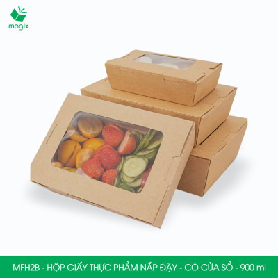 MFH2B - 900ml - 25 hộp giấy kraft đựng thực phẩm, hộp giấy đựng thức ăn có cửa sổ, hộp đựng cơm