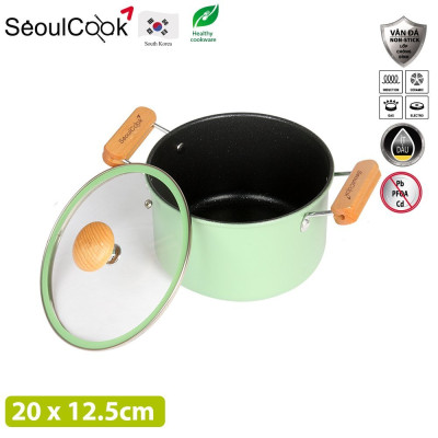 Seoulcook Luxury – Nồi 20cm đáy từ / Induction cao cấp Hàn Quốc, chống dính vân đá an toàn cho sức khỏe, dùng được tất cả các loại bếp