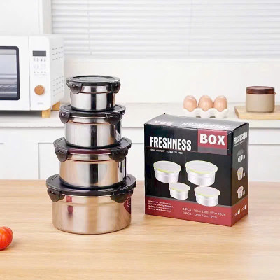 Bộ 4 Hộp Đựng Thực Phẩm Inox Kèm Nắp Nhựa Kích Thước 350ml/600ml/1000ml/2000ml