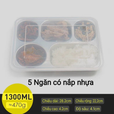 COMBO 5 BỘ KHAY CƠM INOX 5 NGĂN SÂU LÒNG INOX 304 ( TÙY CHỌN NẮP )