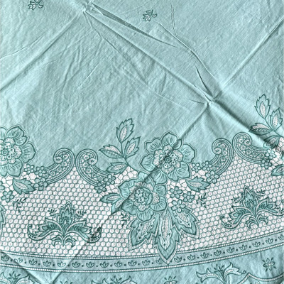 Khăn trải bàn PAULEE FY116 tròn - đường kính 178cm, hoa văn, màu xanh ngọc, nhựa PVC dẻo, không thấm nước