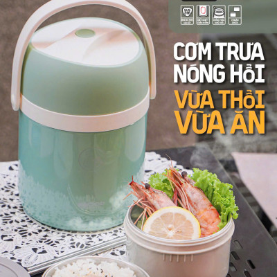 Hộp Cơm Giữ Nhiệt 2GOOD HC50 - 1600ml Inox SUS316 - Tặng Kèm Thìa Inox Gấp Gọn Và Đũa - Hàng Chính Hãng