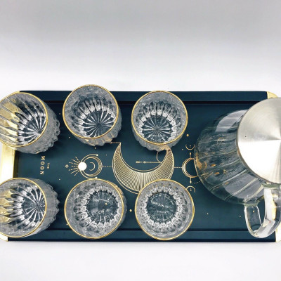 Bộ bình đựng nước kèm 6 ly thủy tinh cao cấp chịu nhiệt  ( 1 bình + 6 cốc không bao gồm khay )- VD44