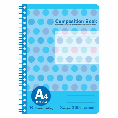 Sổ kẻ ngang lò xo kép KLONG A4 300 trang 70/92; MS: 903