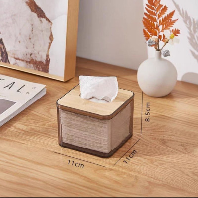Hộp Đựng Giấy Ăn Để Bàn Hộp Đựng Khăn Giấy Nhựa MiKa Trong Suốt Nắp Gỗ Tre Tự Nhiên Màu Sắc Kiểu Dáng Phong Cách Bắc Âu Cao Cấp