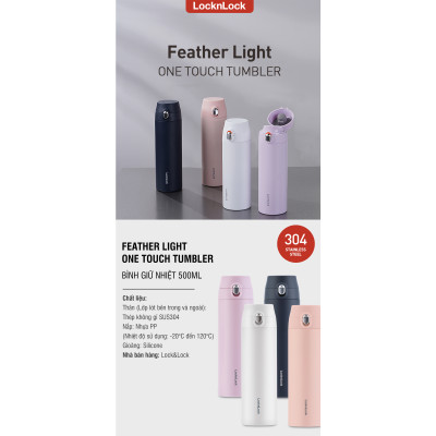 Bình Giữ Nhiệt LocknLock Featherlight One-touch Tumbler màu trắng LHC3257WHT 500ml - Hàng chính hãng, nắp bật tiện lợi - JoyMall