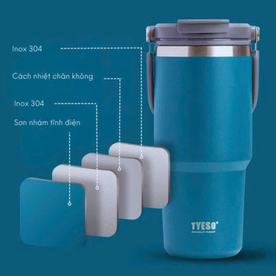 Cốc giữ nhiệt TYESO TS-8828 dung tích 900ml, bằng thép không gỉ 304, Chống tràn & Giữ nhiệt 12 tiếng