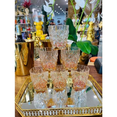 Bộ 6 ly thủy tinh chịu nhiệt uống nước vân sao đáy vát cam