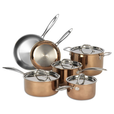 Bộ nồi inox Ciwete set 6 món màu đồng SS1503-11PCNEW (2 chảo chống dính, 3 quánh, 1 nồi) Hàng chính hãng