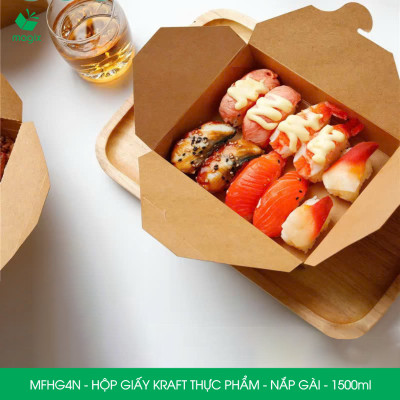 MFHG4N - 1500ml - 25 hộp giấy kraft đựng thực phẩm, hộp giấy nắp gài đựng thức ăn mang đi