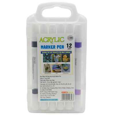 Hộp 12 Bút Lông Màu 2 Đầu Acrylic Marker Pen - DH PY106
