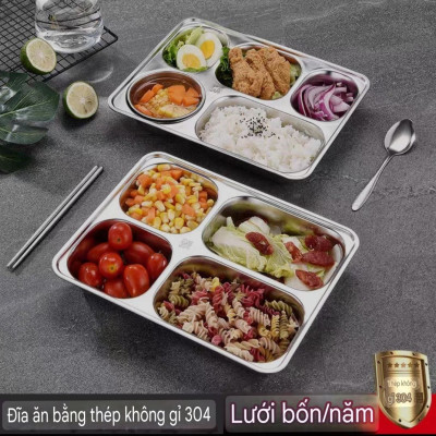 Hộp Khay Đựng Cơm Thức Ăn Inox 5 Ngăn Và 4 Ngăn sâu lòng - Khay Cơm di động Inox 304 ( Tùy Chọn Nắp Khay nhựa pp & inox )