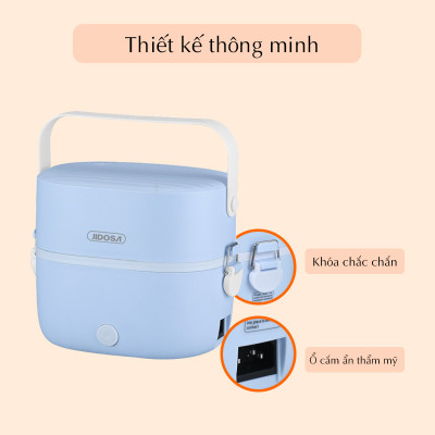 Hộp cơm cắm điện văn phòng JIDOSA JD3860 2 khay inox dung tích 1L giữ nhiệt, hâm nóng và tự nấu chín đa năng nhiều màu