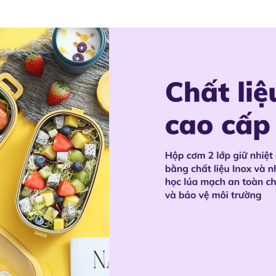 Hộp Cơm Văn Phòng Giữ Nhiệt  2 Lớp 2 Tầng Tiện Lợi Kèm Hộp Đựng Canh Soup và Bộ Đũa Thìa INOX – Chất Liệu INOX304An Toàn Cho Sức Khỏe – Hàng Chính Hãng MINIIN- Tặng Túi Đựng Cơm