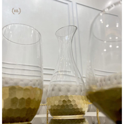 Bình Thủy Tinh Chịu Nhiệt Dáng DECANTER Nhúng Vàng 24K Phong Cách Vitange Họa Tiết Lục Giác Tổ Ong