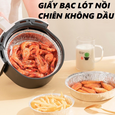 Combo 10 Khay Giấy Bạc Lót Nồi Chiên Không Dầu, Lò Nướng - Khuôn Đĩa Nhôm Đựng Thức Ăn, Thực Phẩm Size 18cm Dùng Cho Nồi Chiên Không Dầu 3-5L