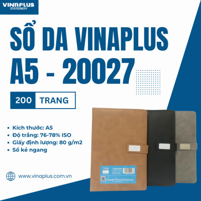 Sổ tay bìa da có khóa từ, khổ A5 200 trang Vinaplus 20027 cực dày, nhật ký học tập, làm việc đơn giản