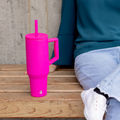 [Hàng chính hãng_Thương hiệu Mỹ] Ly giữ nhiệt Commuter Elemental 1180ml màu hồng neon thép không gỉ có tay cầm combo ống hút trân châu 