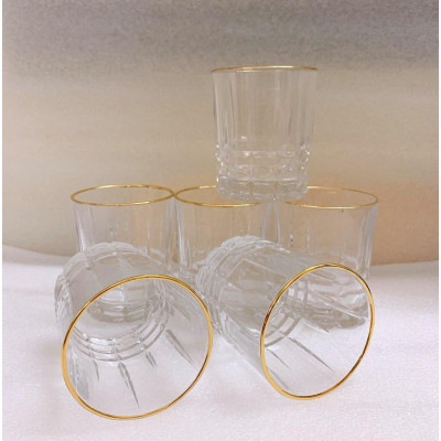 Bộ 6 ly thủy tinh chịu nhiệt uống nước viền vàng vân đáy