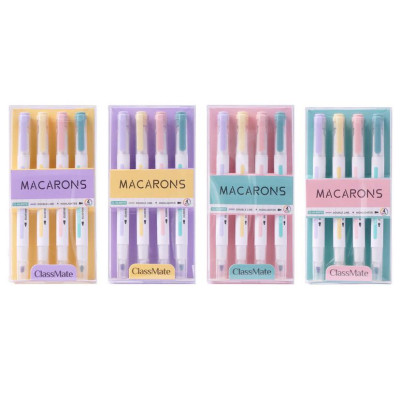 Vỉ 4 Bút Highlight Màu Nhũ 2 Ngòi Macarons - ClassMate CL-HL0007S (Mẫu Bao Bì Giao Ngẫu Nhiên)