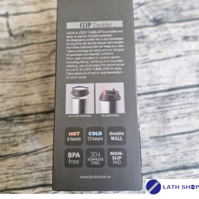Ly Giữ Nhiệt Lock&Lock Clip Tumbler LHC4151 Bằng Thép Không Gỉ Inox 304, Kèm Ống Hút-540ml
