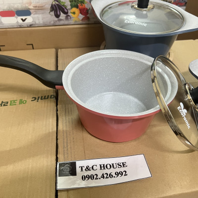 QUÁNH 18CM NỒI ECORAMIC ĐÁY TỪ CÓ TAY CẦM HÀN QUỐC SIZE 18CM