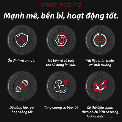 BG Bánh Tạ Nhựa 1.25kg Đặc Ruột - Tạ Miếng Nhựa -  Sẵn Kho Giao Liền